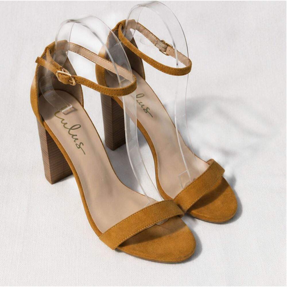 Lulus Taylor Mustard Yellow Suede Ankle Strap Block Heels Women's Size 8.5